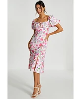 Quiz Women's Woven Floral Puff Sleeve Midi Dress