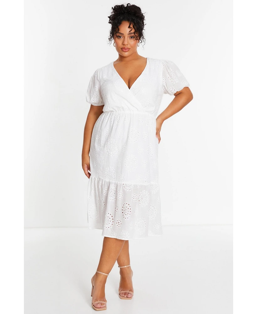 Quiz Plus Broderie Wrap Tiered Midi Dress