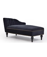 Mondawe 58" Velvet Chaise Lounge Button Tufted Right Arm Facing Lounge Chair with Solid Wood Legs for Living Room Sleeper Lounge Sofa