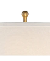 Rolland Traditional Table Lamp with Usb Dimmer 30" Tall Antique Brass Metal 2-Light Tapered Drum Shade for Living Room Bedroom House Bedside Nightstan