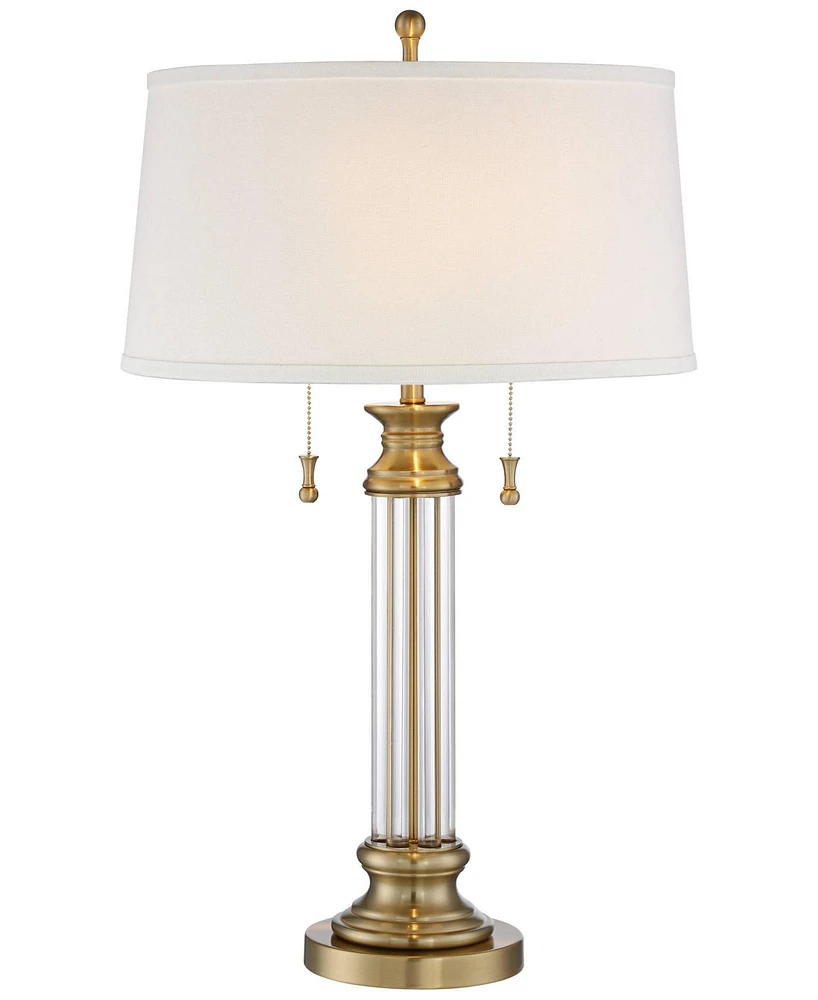 Vienna Full Spectrum Rolland Traditional Table Lamp with Usb Charging Port 30" Tall Antique Brass Metal 2-Light Tapered Drum Shade for Living Room Bed