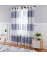 Caromio Branches Silver Foil Stripe Grommet Sheer Window Curtain Panels