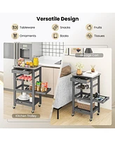 Sugift Kitchen Island Cart with Stainless Steel Tabletop and Basket