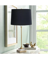 Regency Hill Julia 29 1/2" Tall Skinny Buffet Glam Luxe End Table Lamp Gold Finish Metal Crystal Single Fabric Black Shade Living Room Bedroom Bedside