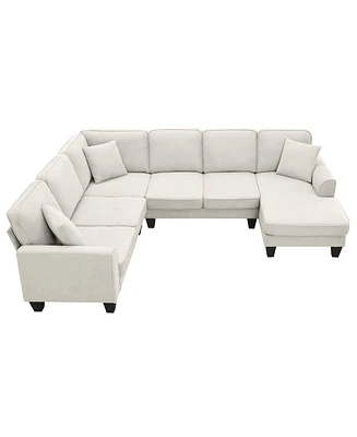 Mondawe 108x85.5" Modern U Shape Sectional Sofa, 7 Seat Fabric Sectional Sofa Set with 3 Pillows Included for Living Room, Apartment