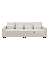 Mondawe 104" 4-Seater Modern Linen Fabric Sofa with Armrest Pockets and 4 Pillows,Minimalist Style Couch for Living Room, Apartment, Office