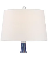 Possini Euro Design Taylor Modern Table Lamp 29" Tall with Table Top Dimmer Blue Art Glass White Fabric Tapered Drum Shade for Bedroom Living Room Hou