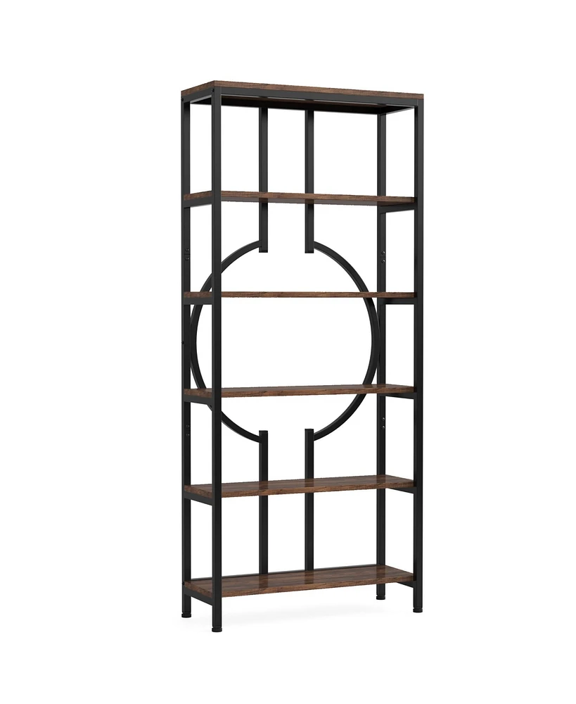 Tribesigns 70.9 Inch Industrial Bookshelf, 6-Tier Tall Bookcase with Open Shelves, Wood and Metal Display Shelf Storage Shelves for Bedroom, Living Ro