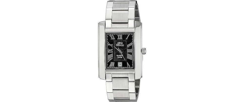 Gino Franco Men's Rectangular Stainless Steel Bracelet Watch