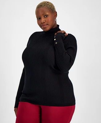 Jm Collection Plus Size Variegated-Rib Turtleneck Sweater, Created for Macy's