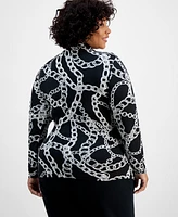 I.n.c. International Concepts Plus Printed Faux-Wrap Top, Created for Macy's