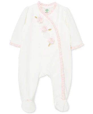 Little Me Baby Girls Ruffled Floral Velour Footed Coverall