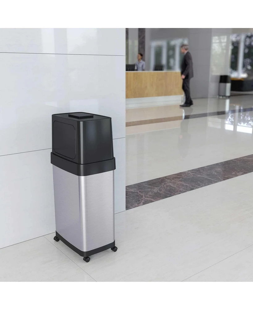 iTouchless Stainless Steel Dual Push Door Trash Can with AbsorbX Odor Filter and Wheels, Silver