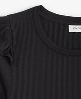 On 34th Women's Ruffle-Trim Ribbed Long-Sleeve Top, Created for Macy's