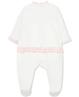 Little Me Baby Girls Ruffled Floral Velour Footed Coverall