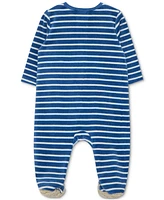 Little Me Baby Boys Striped Fuzzy Bear Footed Coverall