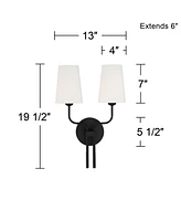 Melody Modern Wall Sconce Lighting Sconce Black Hardwired 19 1/2" High 2-Light Fixture White Linen Shade for Bedroom Bedside Living Room Home Hallway