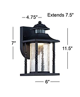 West ray Outdoor Wall Light Fixture Led Black Lantern 11 1/2" Clear Crackled Glass Motion Sensor Dusk to Dawn for Exterior House Porch Patio Outside D