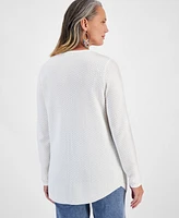 Style & Co Women's Cotton Curved-Hem Stitch Sweater, Created for Macy's