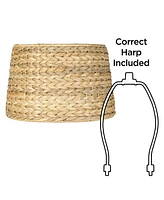 Set of 2 Drum Lamp Shades Woven Sea grass Beige Small 10" Top x 12" Bottom x 8.25" High Spider with Replacement Harp and Finial Fitting