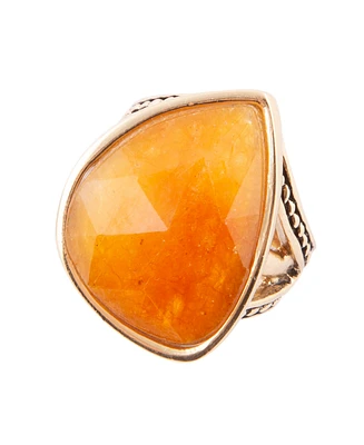 Barse Sky Orange Quartz Golden Bronze Abstract Ring