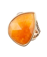 Barse Sky Orange Quartz Golden Bronze Abstract Ring