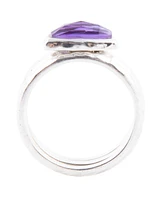 Barse Stack Genuine Purple Amethyst Rectangle Sterling Silver Ring