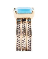 Barse Stack Blue Agate Golden Bronze Rectangle Ring