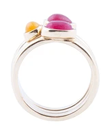 Barse Stackable Genuine Yellow and Red Agate Ring Set