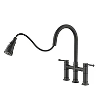 Streamdale Furniture Double Handle Bridge Kitchen Faucet With Pull-Down Spray Head