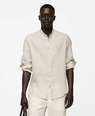 Mango Men's Linen Mao Collar Shirt