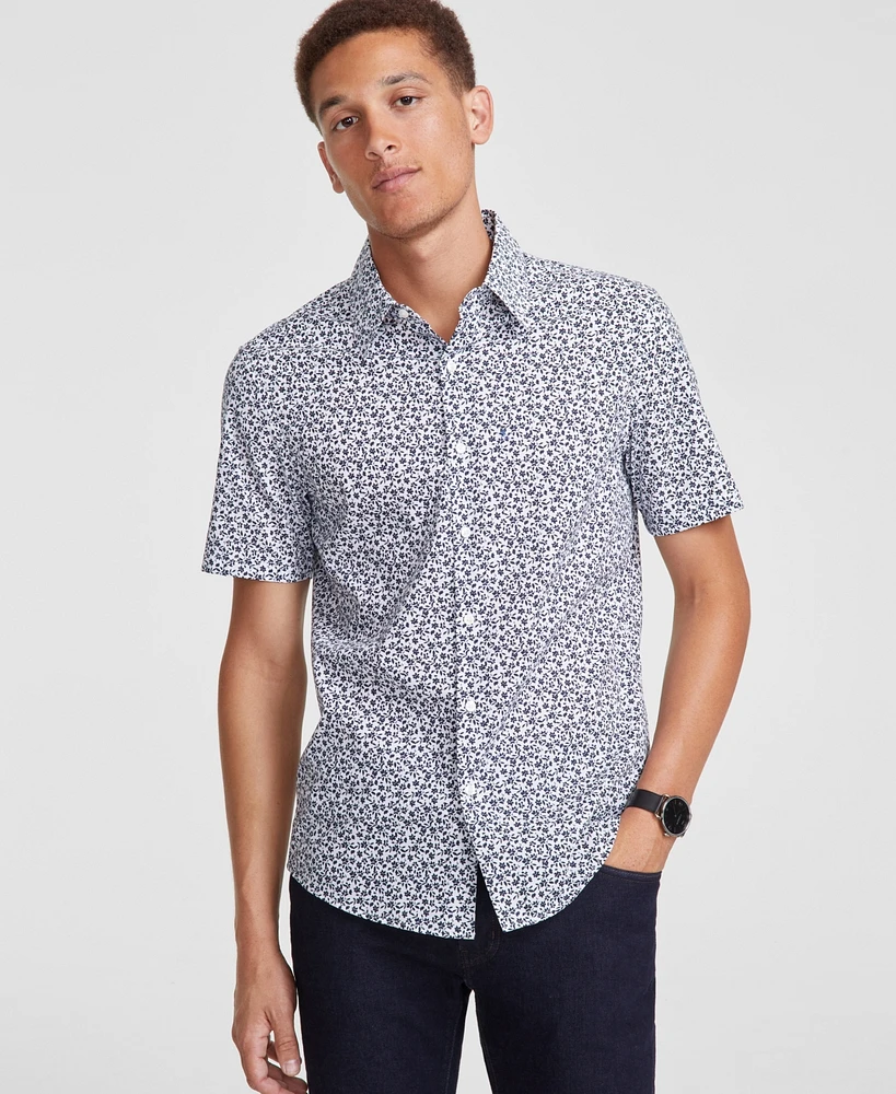 Michael Kors Men's Slim-Fit Stretch Micro Floral Short-Sleeve Button-Down Shirt