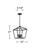 Franklin Iron Works Queluz Black Pendant Chandelier Lighting 13" Wide Modern Geometric Open Cage Shade 4