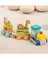 Wooden Stackable Train Set Kids Educational Fun Cars with Animal Toys & Locomotive