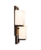Possini Euro Design Lighting on the Square Modern Wall Light Sconce Bronze Hardwired 13 3/4" Wide 2-Light Fixture Opal Glass Shade for Bedroom Bathroo