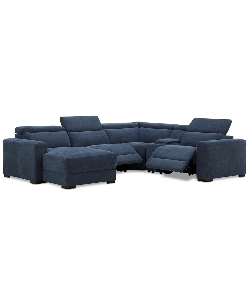 Nevio -Pc. Fabric Power Headrest Sectional and Chaise with 2 Motion Chairs