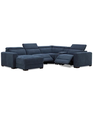 Nevio -Pc. Fabric Power Headrest Sectional and Chaise with 2 Motion Chairs