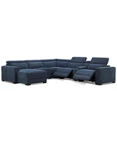 Nevio 6-Pc. Fabric Power Headrest Sectional with Chaise & Console and Motion Chairs