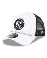 New Era Men's White/Black Brooklyn Nets Court Sport Foam A-Frame 9FORTY Adjustable Trucker Hat