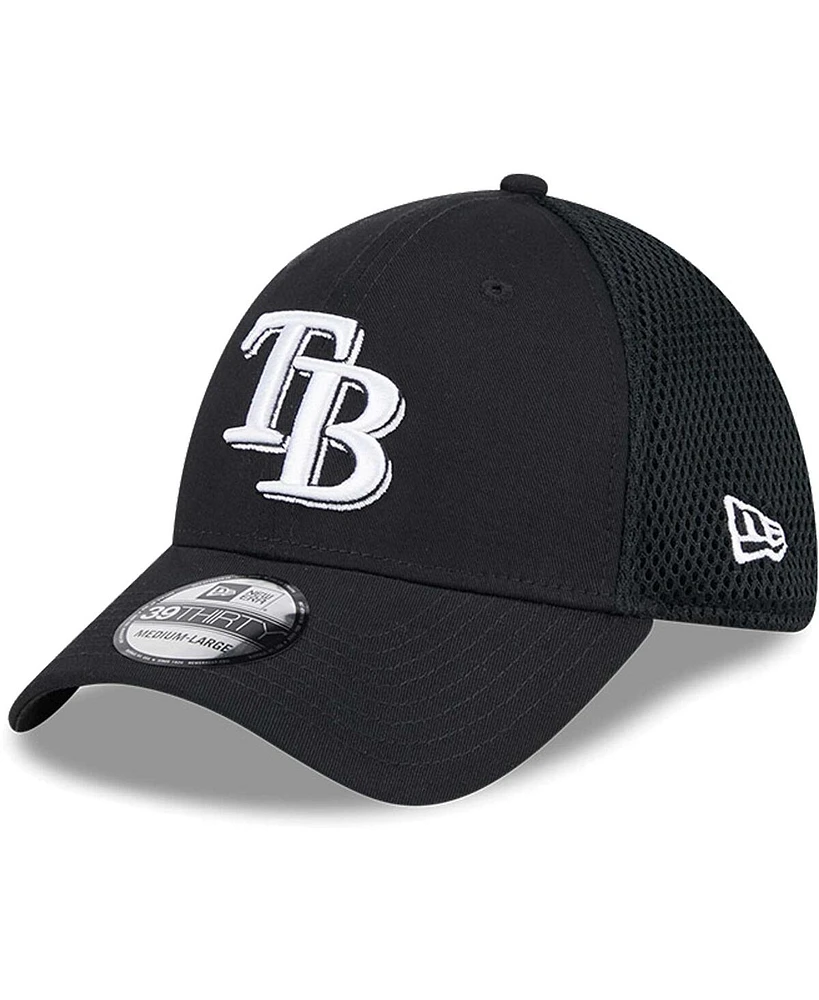 New Era Men's Tampa Bay Rays Evergreen Black White Neo 39THIRTY Flex Hat