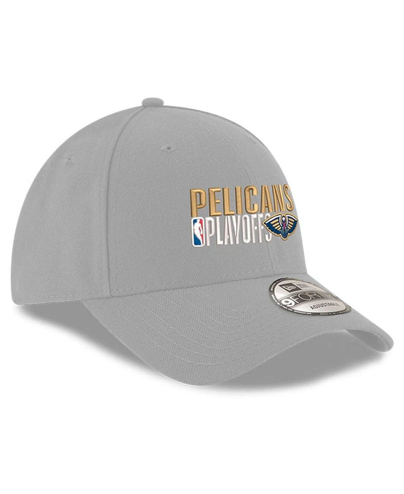New Era Men's Gray New Orleans Pelicans 2024 Nba Playoffs 9FORTY Adjustable Hat