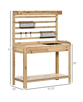 Streamdale Furniture Spacious Potting Table with Sink, Storage, and Sturdy Fir Wood Construction