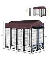 Streamdale Furniture Spacious Outdoor Dog Kennel with Roof, Walk-in Door, and Rotatable Bowls