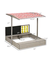 Streamdale Furniture Kids Sandbox with Cover, Wooden Sandbox Backyard Toy