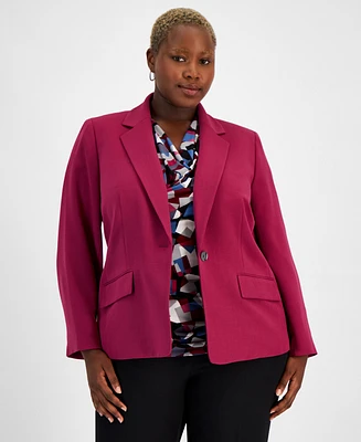 Kasper Plus One-Button Stretch Crepe Blazer