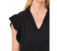 CeCe Women's Pleated Flutter-Sleeve Tie-Neck Blouse