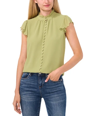 CeCe Women's Scalloped Flutter-Sleeve Button-Down Blouse