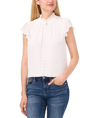 CeCe Women's Scalloped Flutter-Sleeve Button-Down Blouse