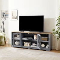 Multi-Purpose Tv Stand with Ample Storage, 70" Light Blue & Oak, for TVs up to 80