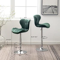 Upholstered Adjustable Swivel Barstools in Blue, Set of 2
